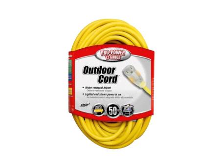 50' 12/3 OUTDOOR EXTENSION CORD w/SINGLE LIT END